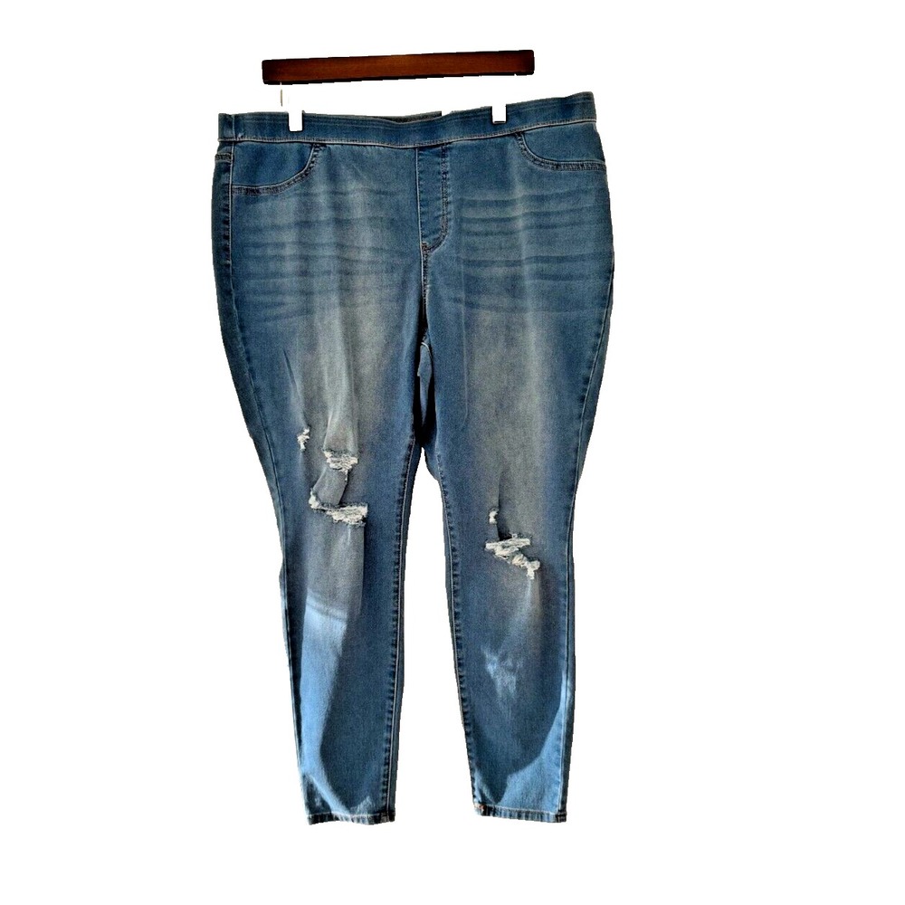 Style & Co Plus Size 20W Mid Rise Pull On‎ Distressed Jeggings Blue Denim Skinny